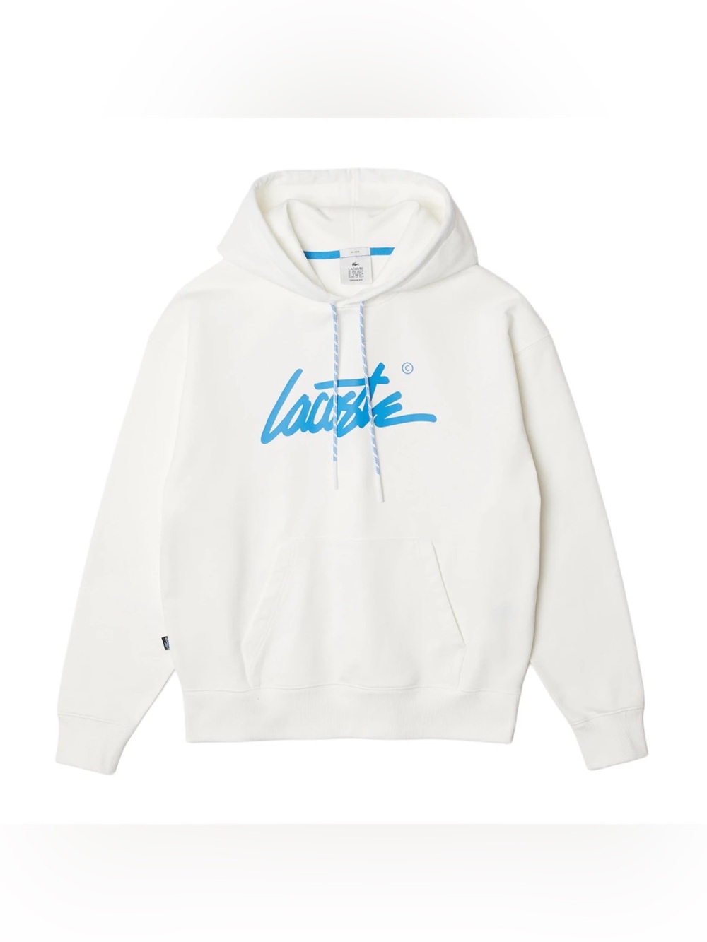 Lacoste White Hoodie with Blue Script Logo XXL